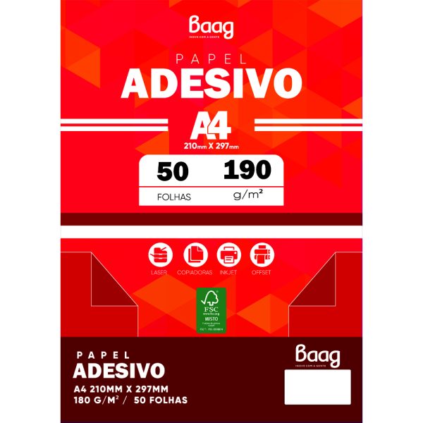 PAPEL A4 ADESIVO FOSCO 190 G/M² – 50 FLS