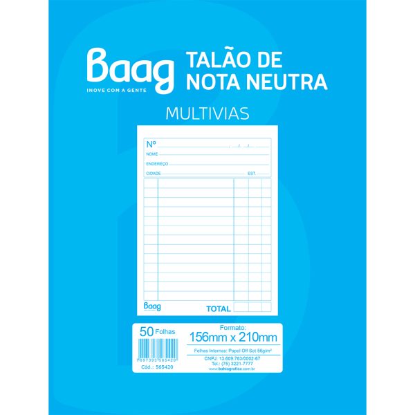 TALÃO DE NEUTRA 1/18 1VIAS  - 50 FOLHAS