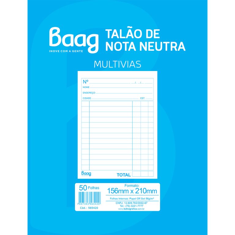 Talão Mb TALÃO DE NEUTRA 1/18 1VIAS – 50 FOLHAS – Baag Produtos de Papelaria