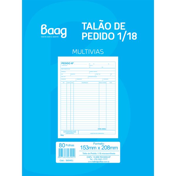 TALÃO DE PEDIDO 1/18 2VIAS  - 80 FOLHAS