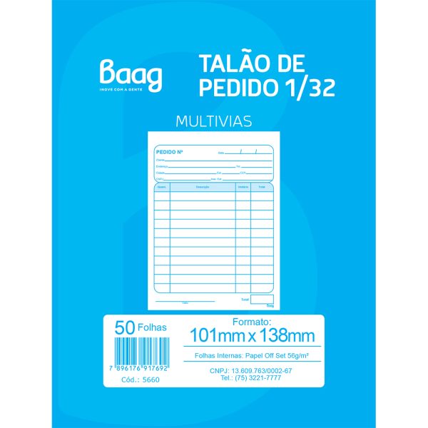 TALÃO DE PEDIDO 1/32 - 50 FOLHAS