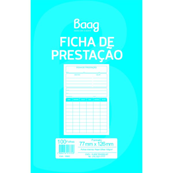 FICHA DE PRESTAÇÃO - 100 FOLHAS