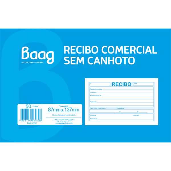 RECIBO COMERCIAL SEM CANHOTO PEQUENO – 50 FOLHAS