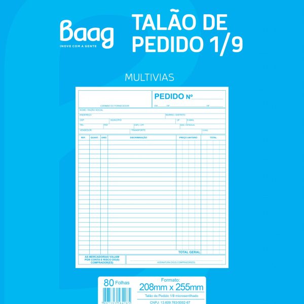 TALÃO DE PEDIDO 1/9 2VIAS  - 80 FOLHAS