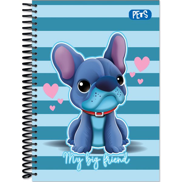 CADERNO ESPIRAL UNIV. PETS CAPA DURA - 80 FOLHAS
